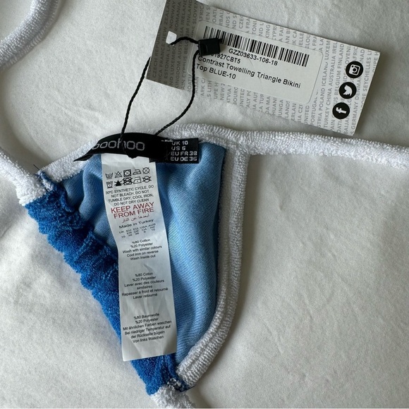 Boohoo Contrast Toweling Triangle Bikini Top - Picture 6 of 8